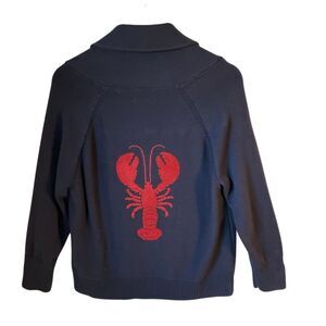 Navy Boxy Cardigan With Lobster on Back! Small. Preppy CBK Hyannisport